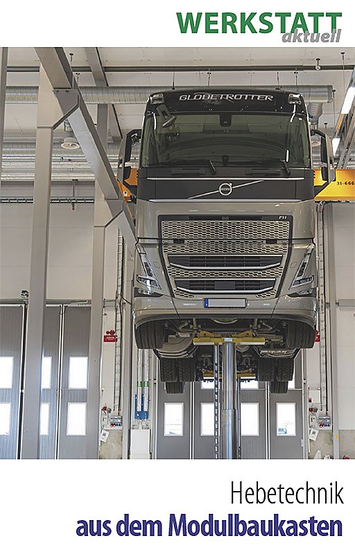Titelbild mit einem Buss der durch JAB-Hebetechnik angehoben wurde - vom Aufmacherbilder des Reports von Werkstatt aktuell